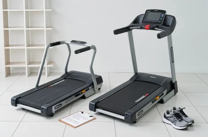 Comparaison de deux modèles de tapis de course côte à côte dans un appartement moderne pour guider l'achat