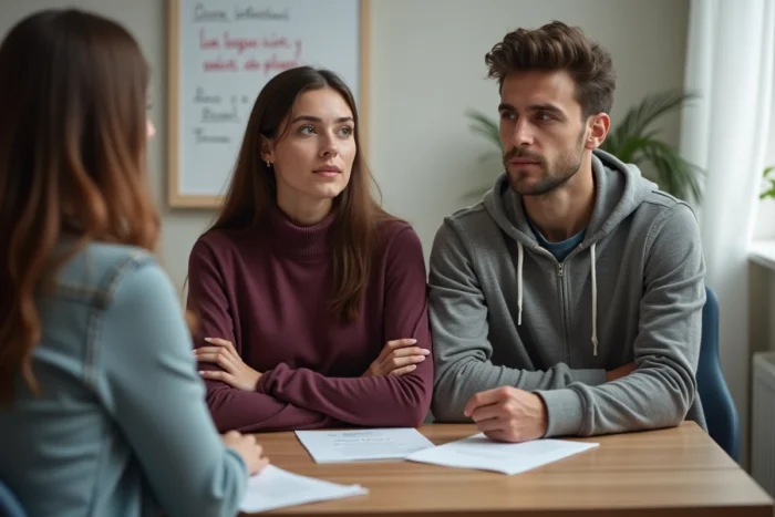 Couple de jeunes adultes lors d'une séance d'accompagnement au planning familial de Pontivy