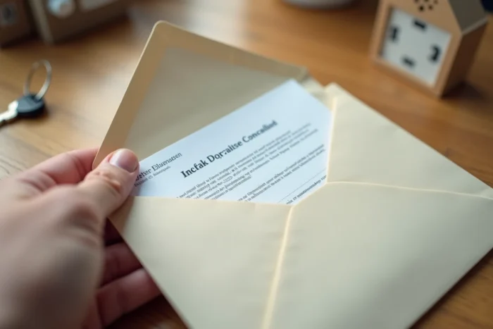 Enveloppe de lettre recommandée pour annuler une assurance habitation posée sur un bureau en bois