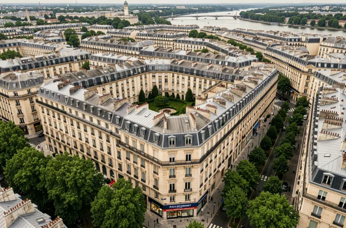 Vue aérienne d'un quartier haussmannien parisien illustrant l'essor des prises de vue drone dans l'immobilier